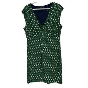 Kiara Women's Green Blue White Printed A-Line Sleeveless Stretchy‎ Dress Size XL